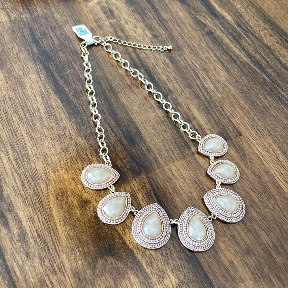 NEW J. Crew Mauve Teardrop Statement Necklace Pink Tone Beaded Chain Pink NWT